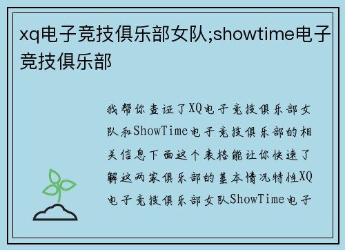 xq电子竞技俱乐部女队;showtime电子竞技俱乐部